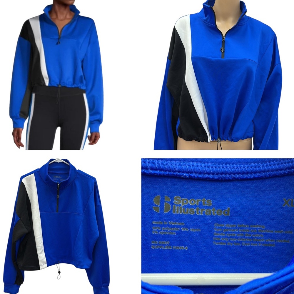 Sports Illustrated Blue Scuba Half Zip Up Popover Drawstring Waist Sweatshirt XL - Picture 2 of 11